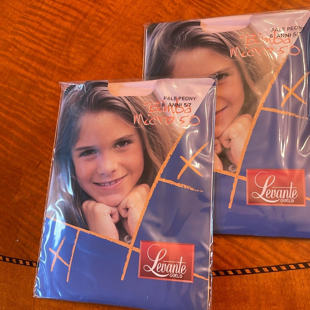 NWT Levante girls opaque 5/7  tights set of 2 (2 pairs) pink made in Italy
